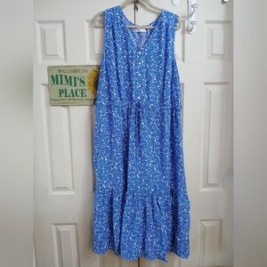 Sonoma Goods For Life Midi sun Dress In Blue White Floral ditsy Print Size XX